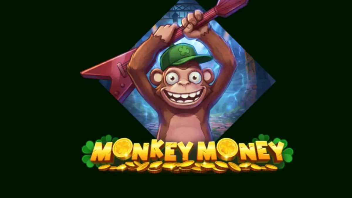 Monkey Money slot game interface showing the monkey character in a dungeon setting