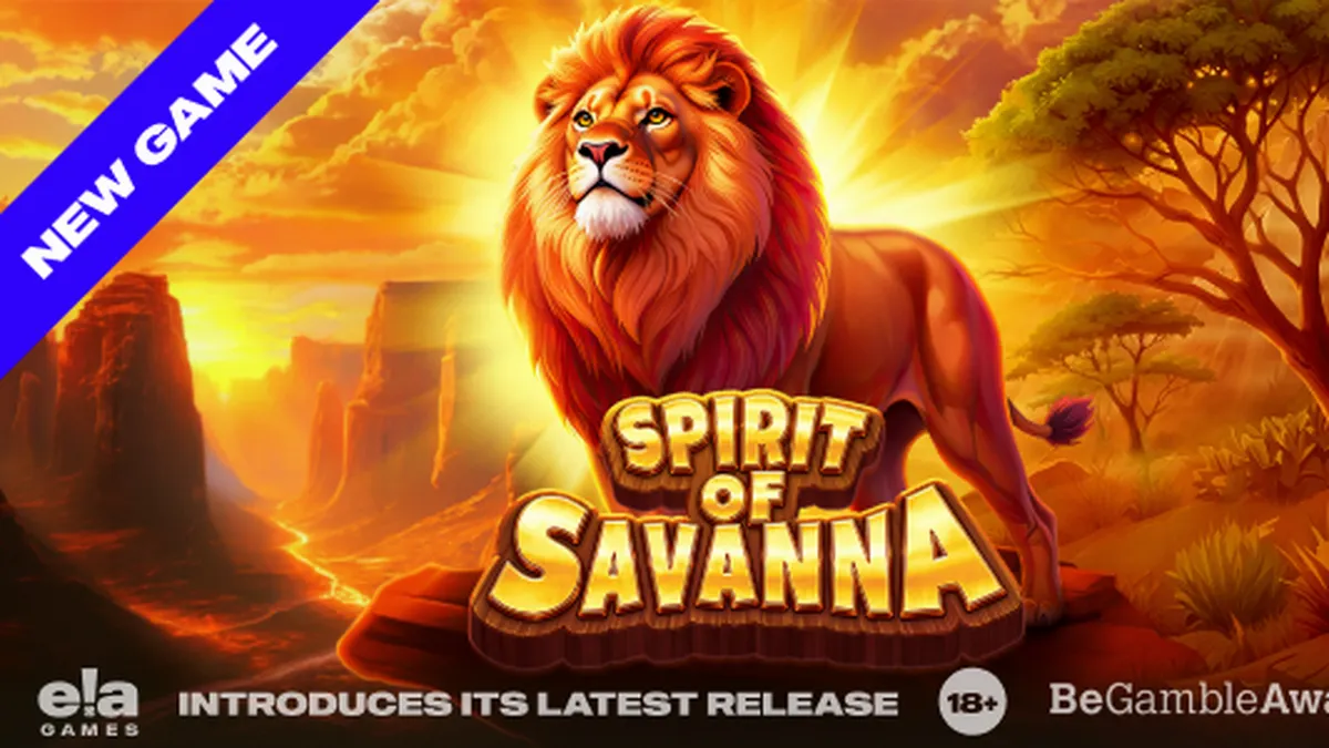 Tampilan layar permainan slot Spirit of Savanna dengan latar belakang sabana Afrika dan simbol binatang liar.